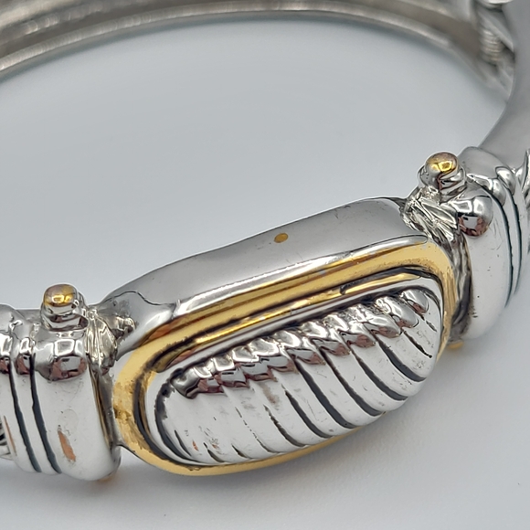 Vintage Two Tone Cable Hinged Bangle Bracelet Silver Gold Tone Chunky Cuff - Picture 8 of 14